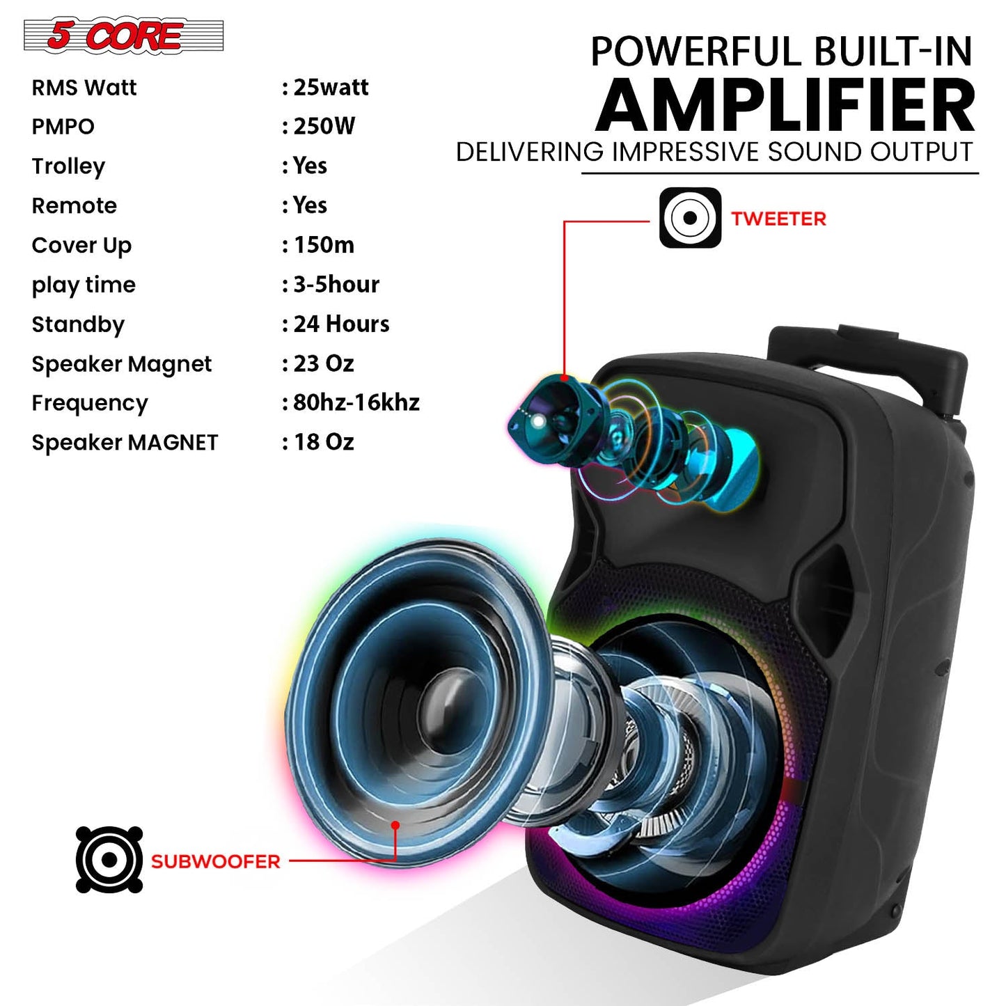 xyz5Core 8 inch PA Portable Bluetooth Party Speaker Karaoke Boombox +