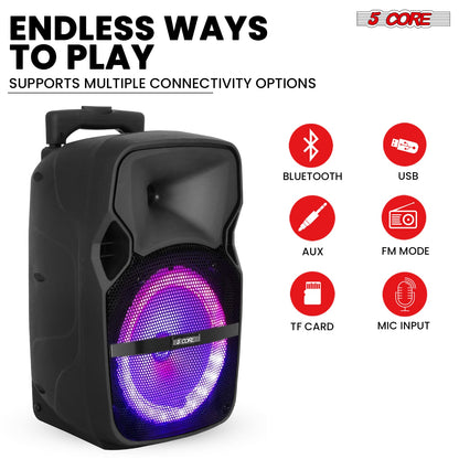 xyz5Core 8 inch PA Portable Bluetooth Party Speaker Karaoke Boombox +